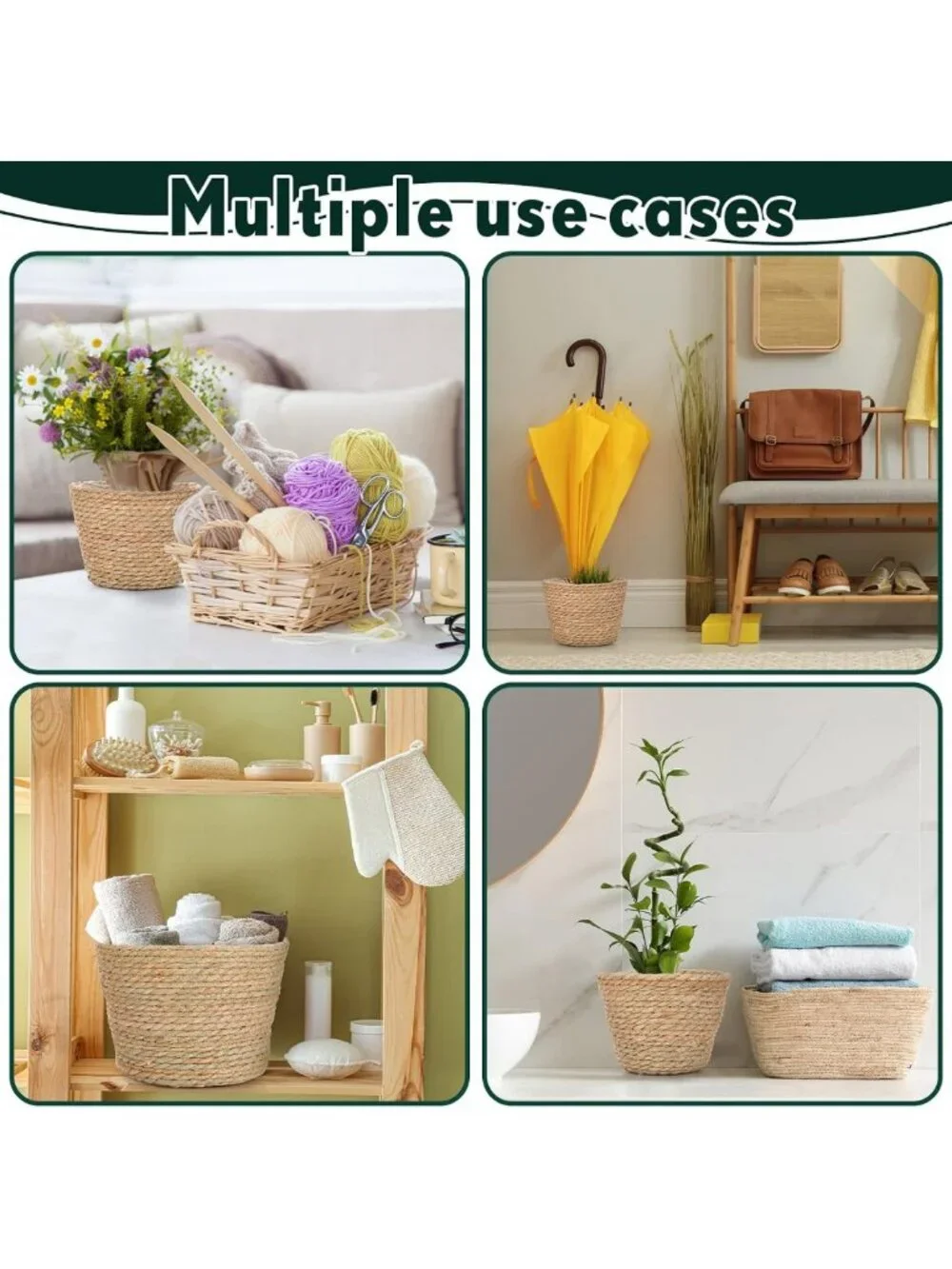 Hand Woven Seagrass Planter Basket Set of 6 | Classic Flower Pot Covers